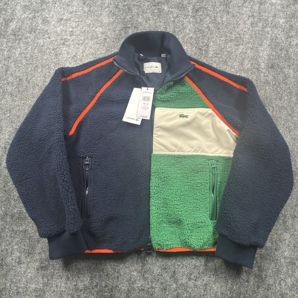 Lacoste Colorblock Sherpa Fleece Full Zip Jacket Navy Green BF0757 NWT Size 40